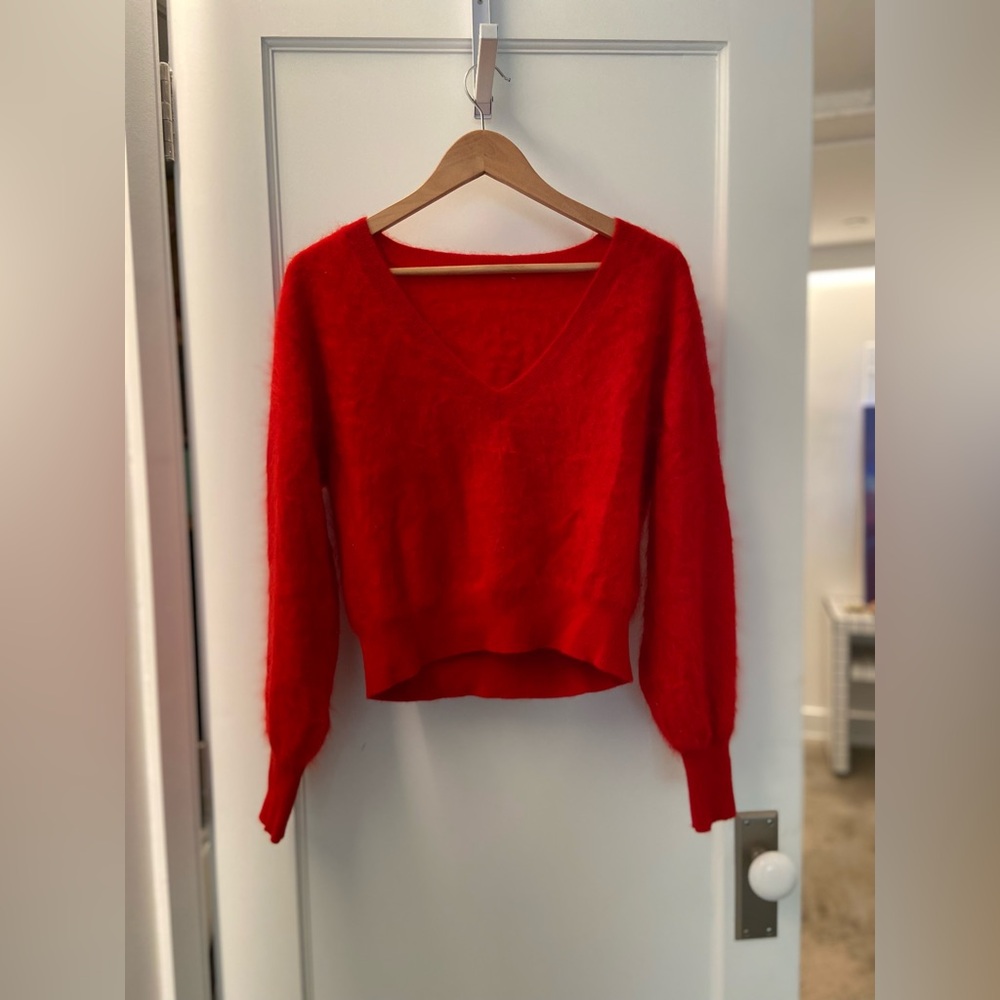 J crew Cashmere v neck fuzzy Red Sweater